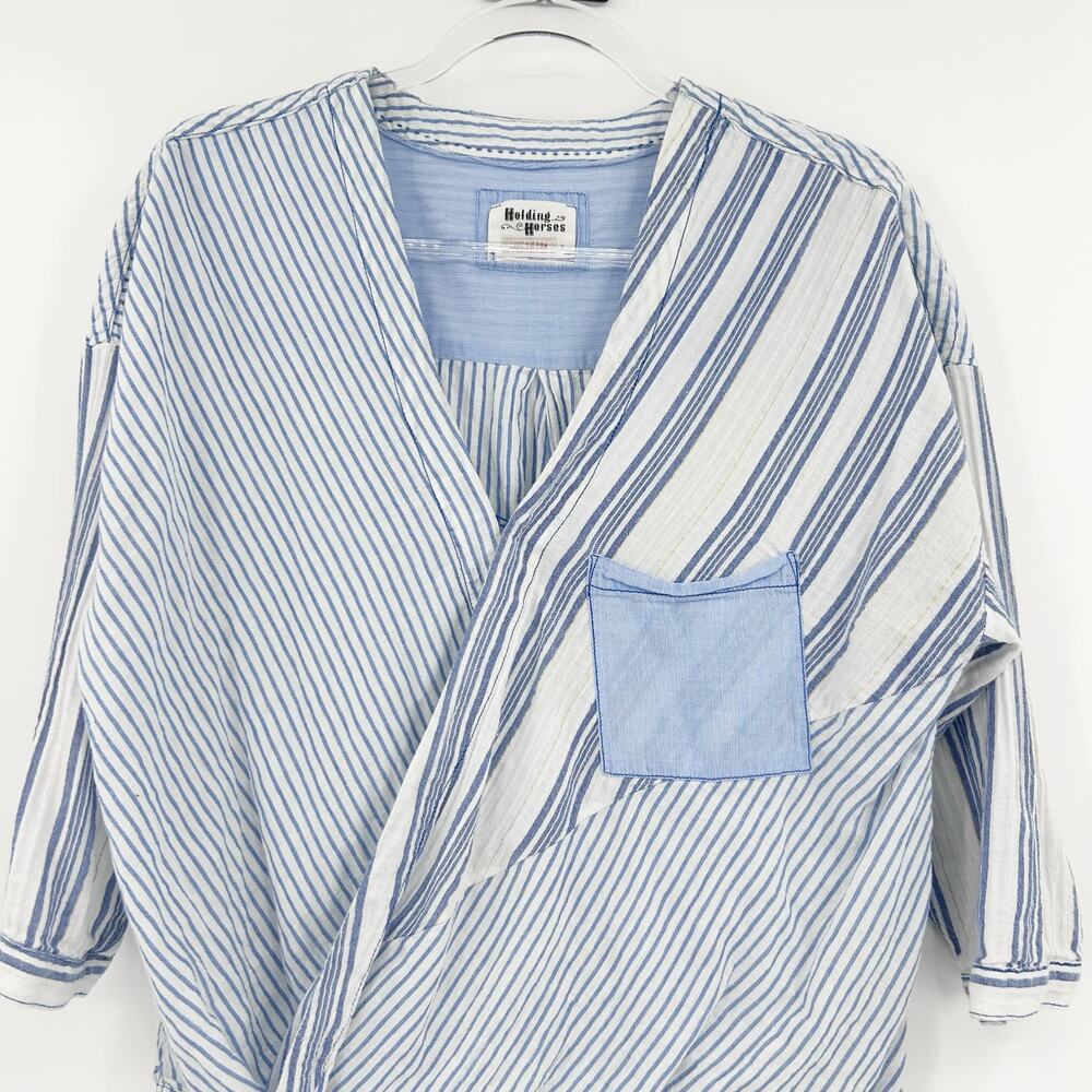 Anthro Holding Horses Blue White Stripe Wrap High Low Tunic Top Coastal Womens S - Picture 5 of 13